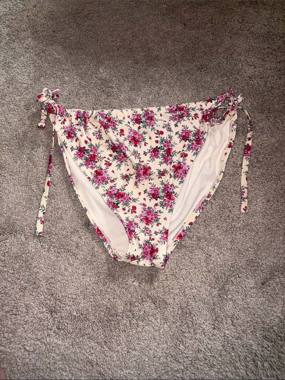 Floral Tie-Side Bikini Bottoms - Cream with Pink Floral wild fable 3x